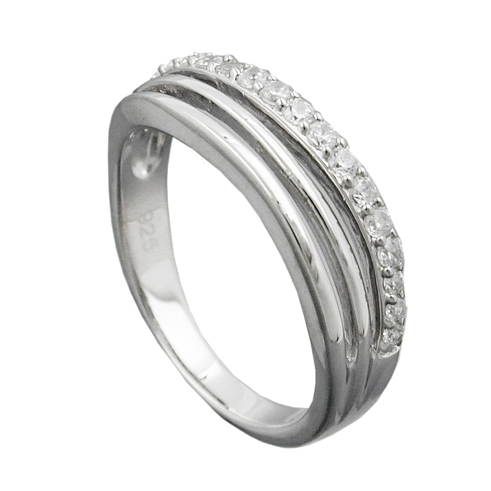 Ring 6 mm mit Zirkonia glänzend rhodiniert aus 925er Silber