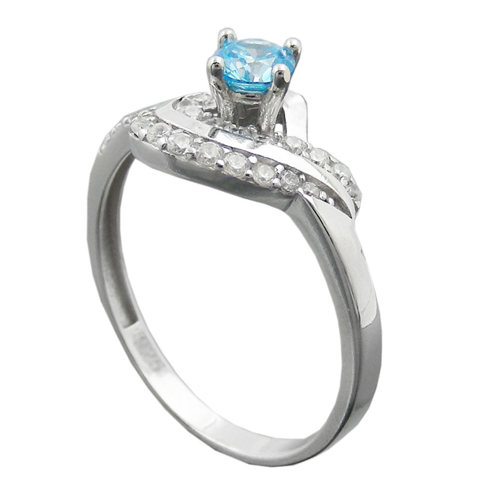 Ring Zirkonia aqua und weiß glänzend rhodiniert aus 925er Silber, 10 mm