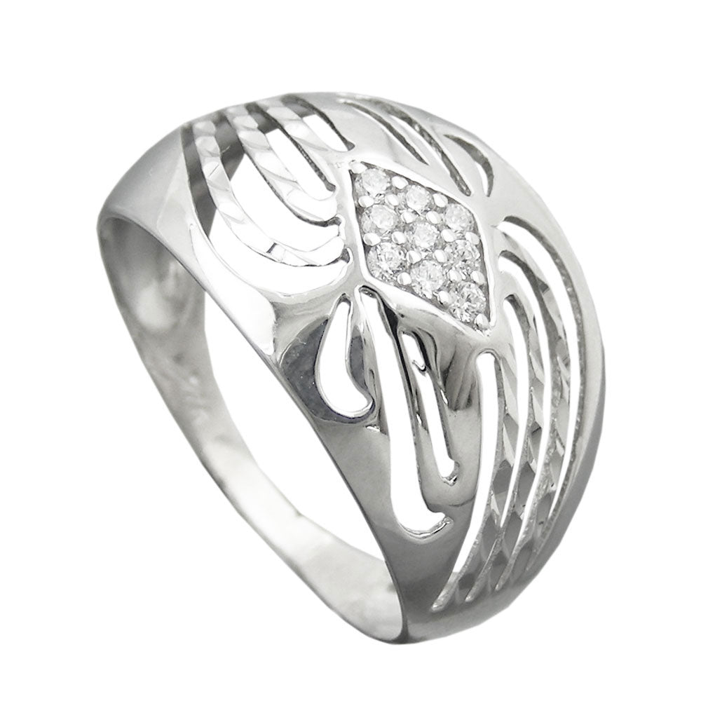 Ring mit Zirkonia glänzend diamantiert rhodiniert aus 925er Silber