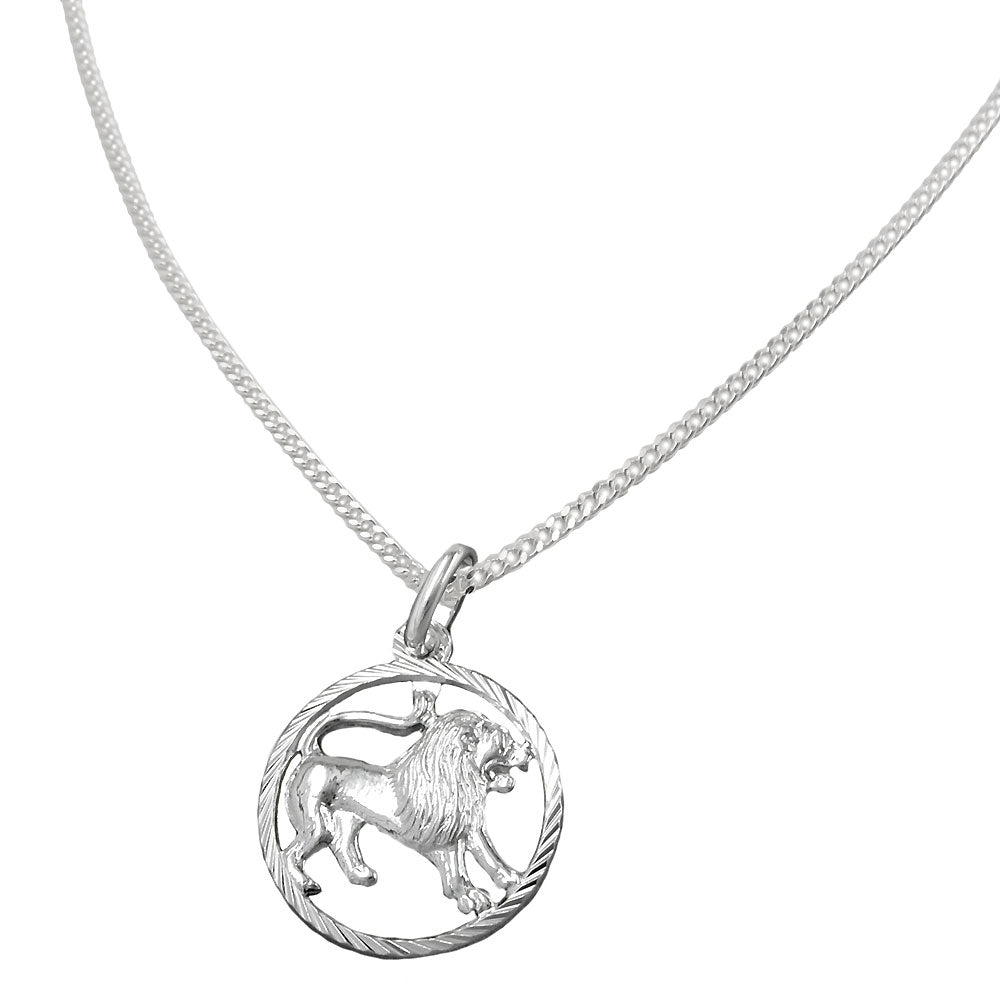 Anhänger Sternzeichen Löwe mit Kette Flachpanzer aus 925er Silber, 1,4 mm, 45 cm