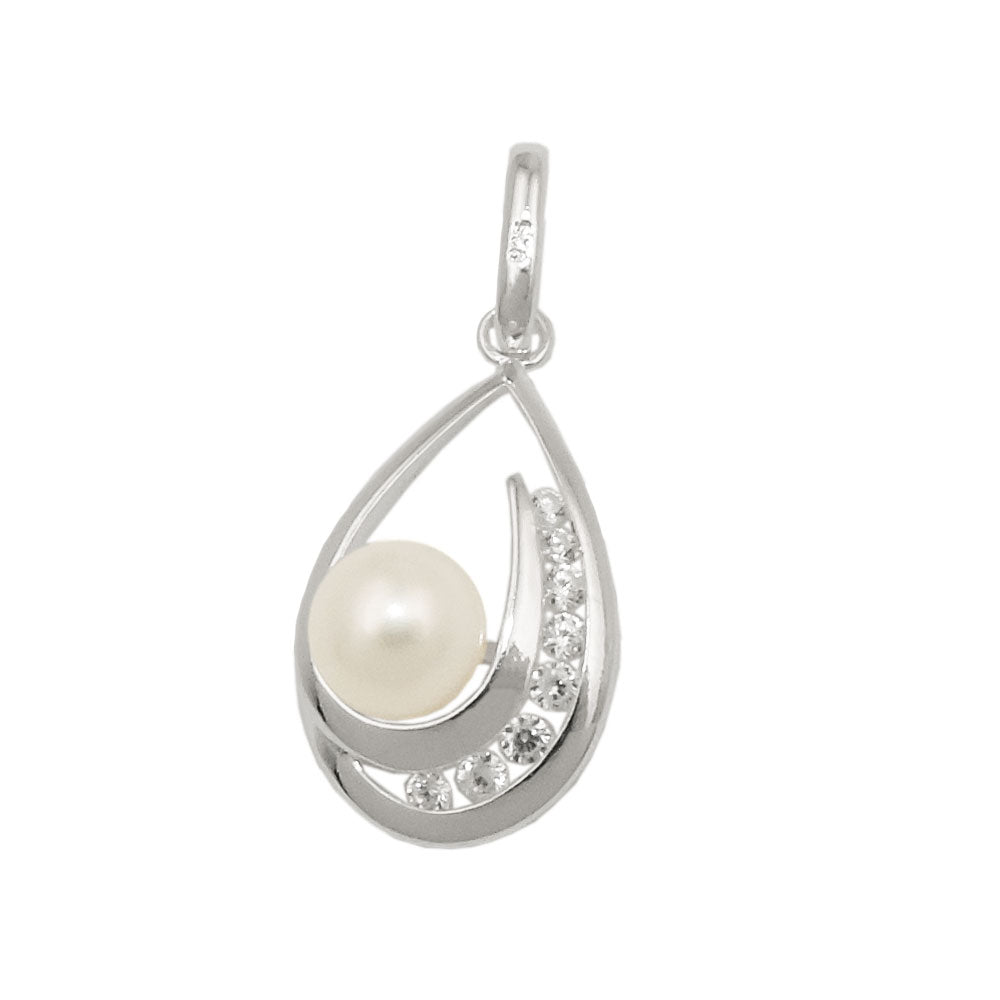Anhänger Süßwasserzuchtperle mit Zirkonia aus 925er Silber, 25 × 10 mm