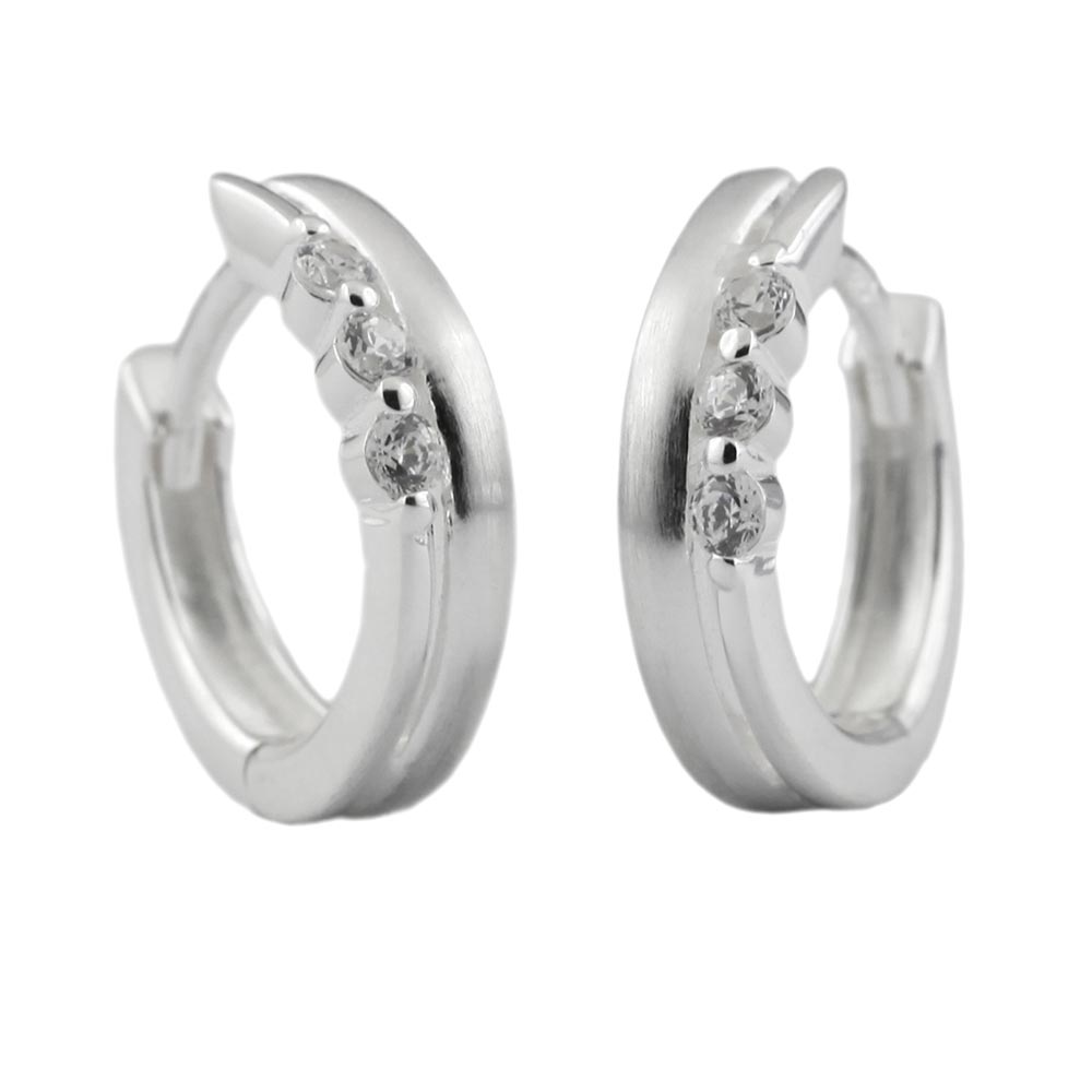 Creolen Ohrringe Klappscharnier Zirkonia matt-glänzend aus 925er Silber, 13 × 3 × 4 mm