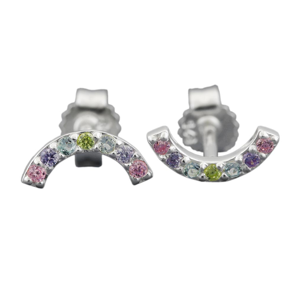 Ohrstecker Halbkreis mit farbigen Zirkonia aus 925er Silber, 9 × 4 mm