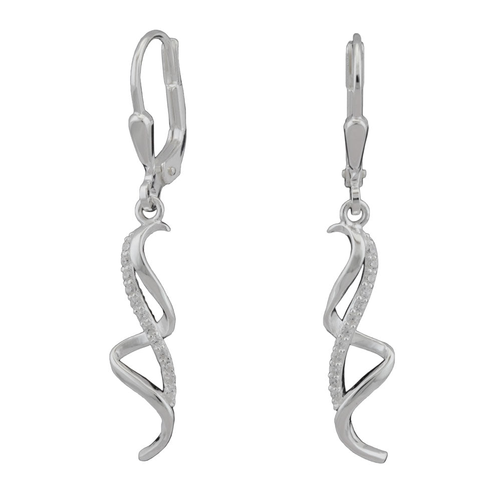 Ohrbrisur Ohrhänger Ohrringe geschwungen gedreht mit Zirkonia aus 925er Silber, 37 × 6 mm
