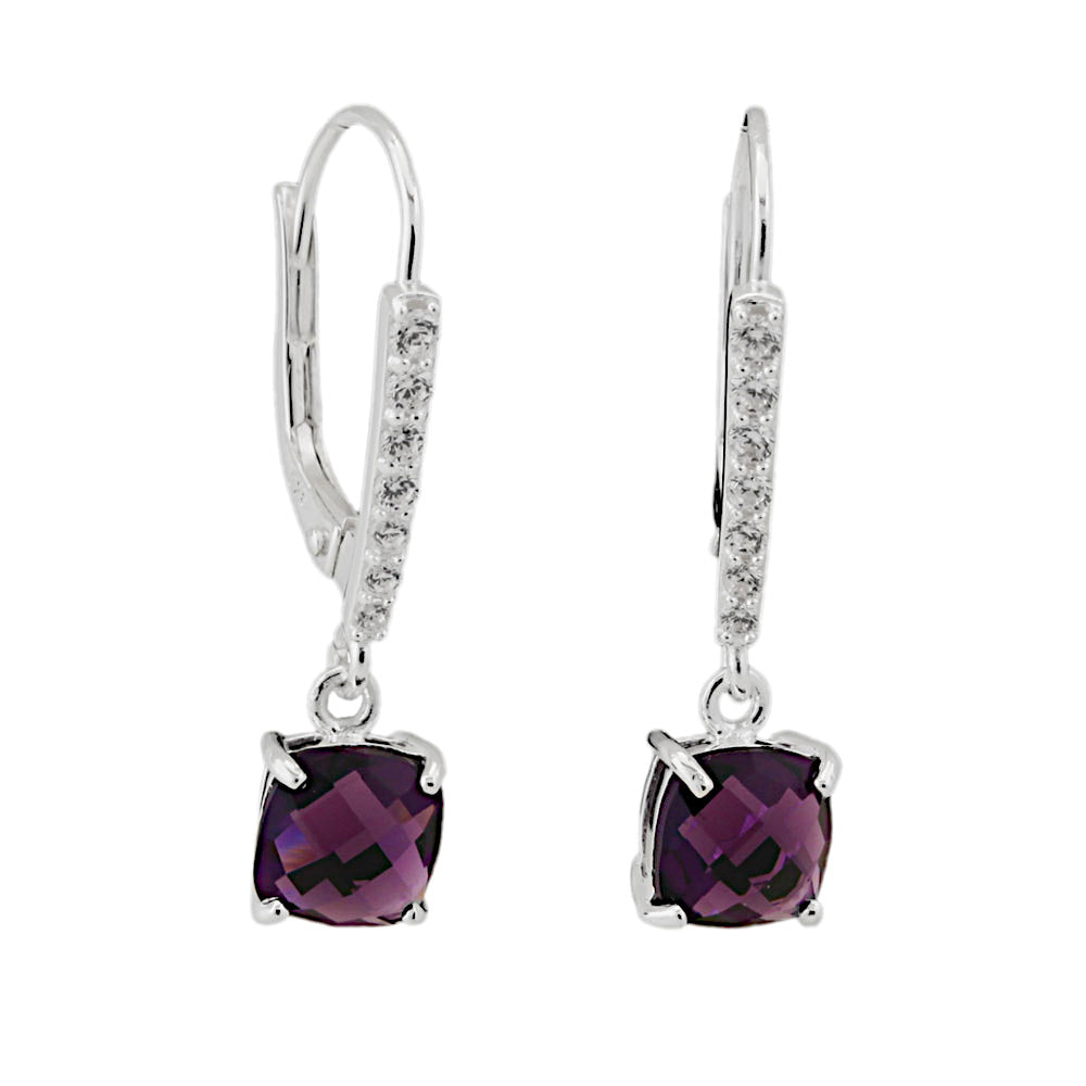 Ohrbrisur Ohrhänger Ohrringe Glasstein amethystfarben mit Zirkonia aus 925er Silber, 26 × 6 mm