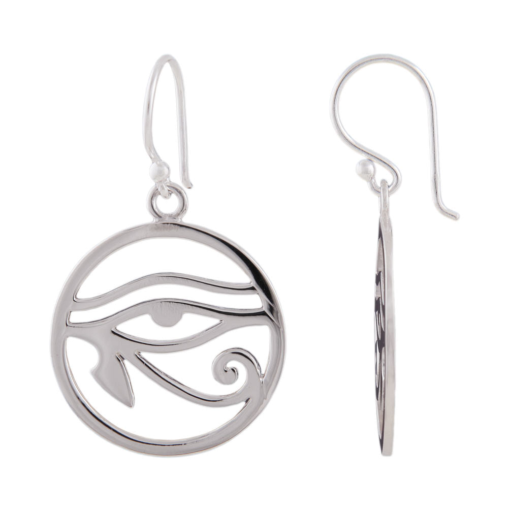 Ohrringe Ohrhaken Horusauge kreisrund glänzend aus 925er Silber, 34 × 20 mm