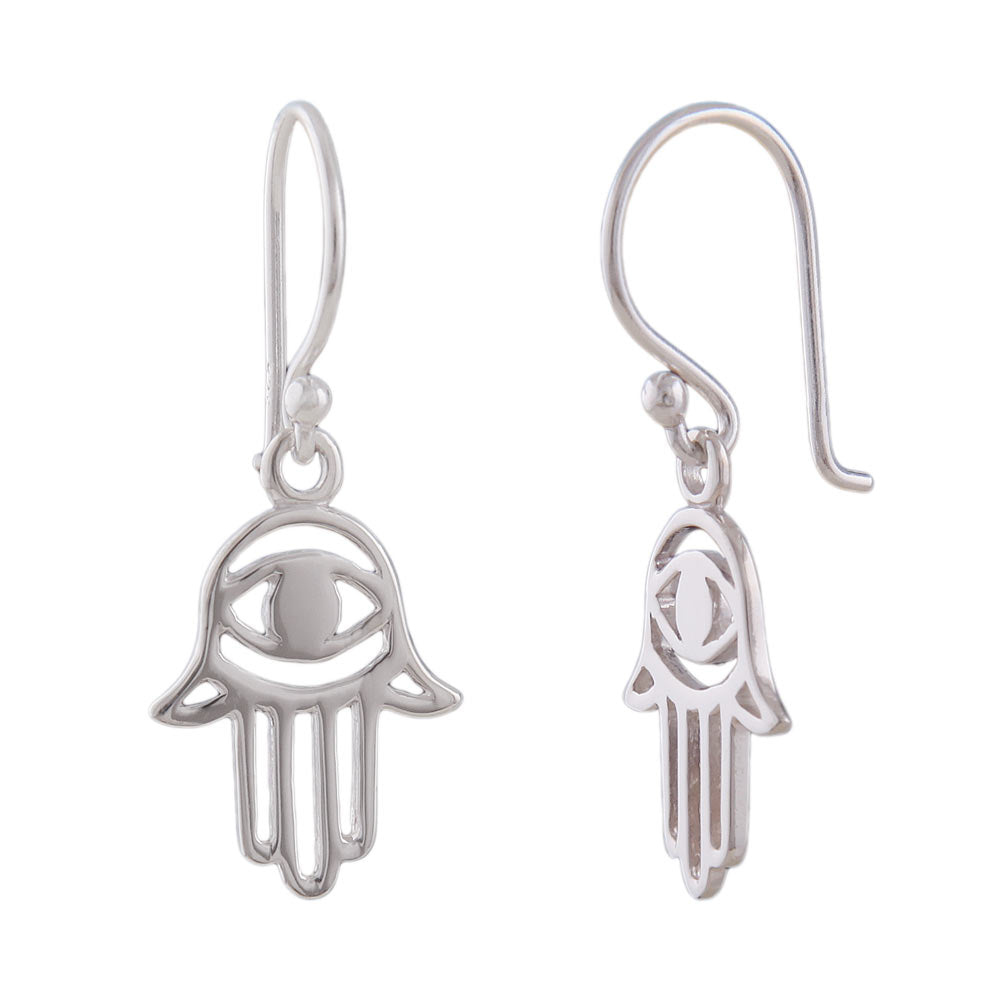 Ohrringe Ohrhaken Hand mit Auge glänzend aus 925er Silber, 25 × 10,5 mm