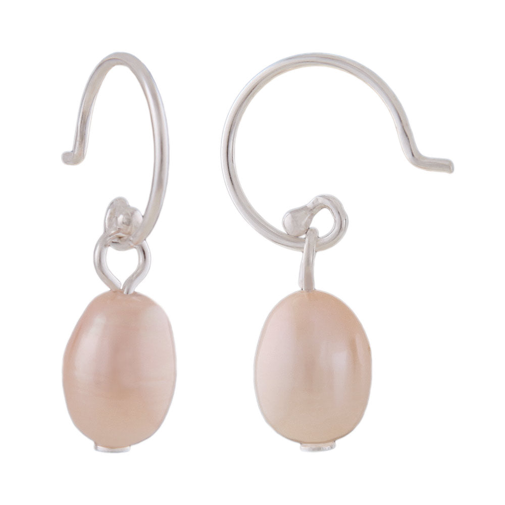 Ohrringe Ohrhaken Süßwasserzuchtperle roséfarben aus 925er Silber, 23 × 7 mm