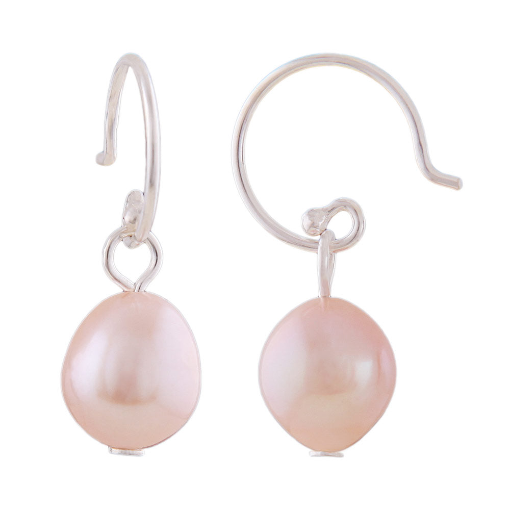 Ohrringe Ohrhaken Süßwasserzuchtperle roséfarben aus 925er Silber, 24 × 9 mm