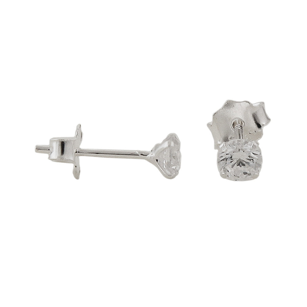 Ohrstecker Zirkonia rund gefasst aus 925er Silber, 4 mm