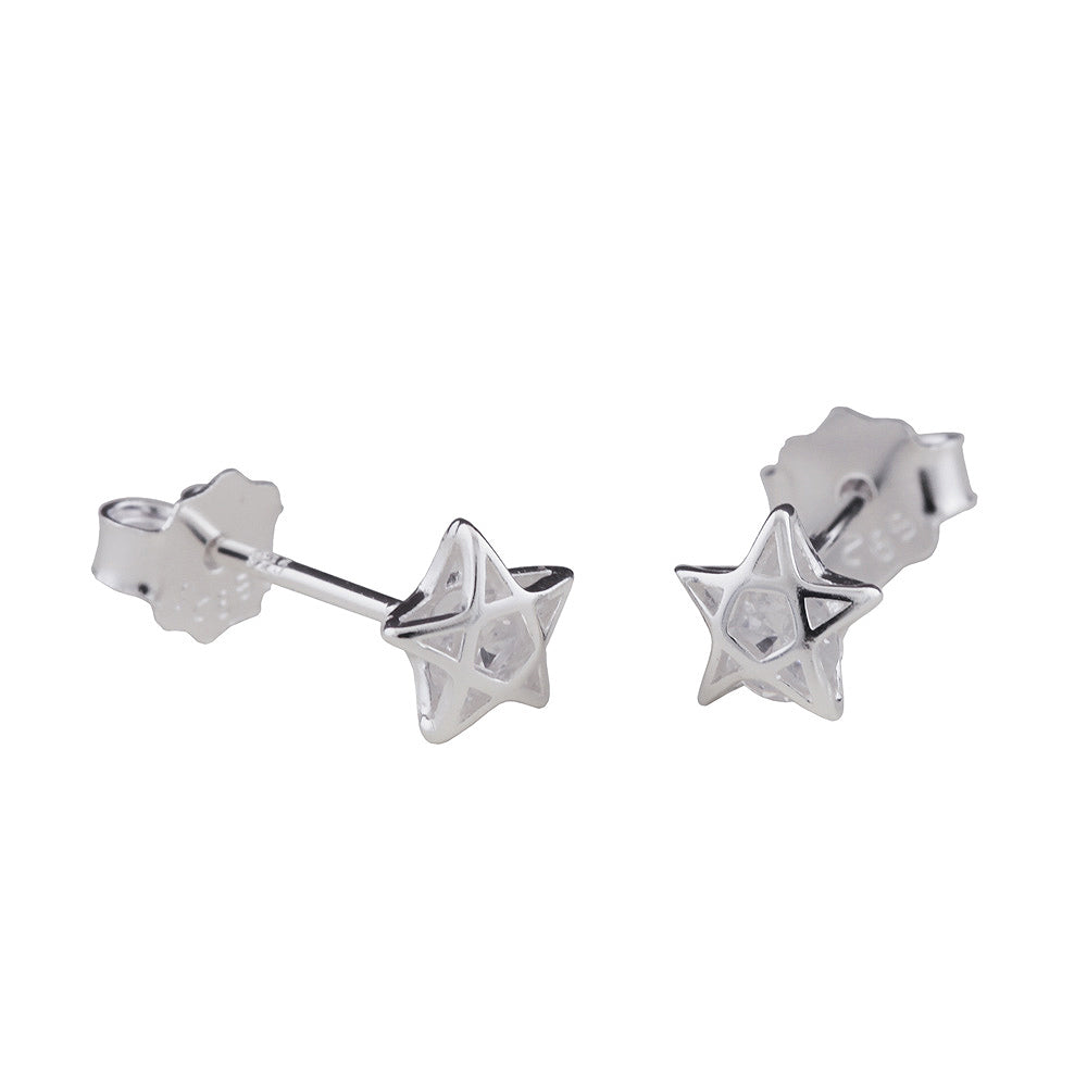Ohrstecker Stern Pentagramm Zirkonia weiß aus 925er Silber, 6 mm