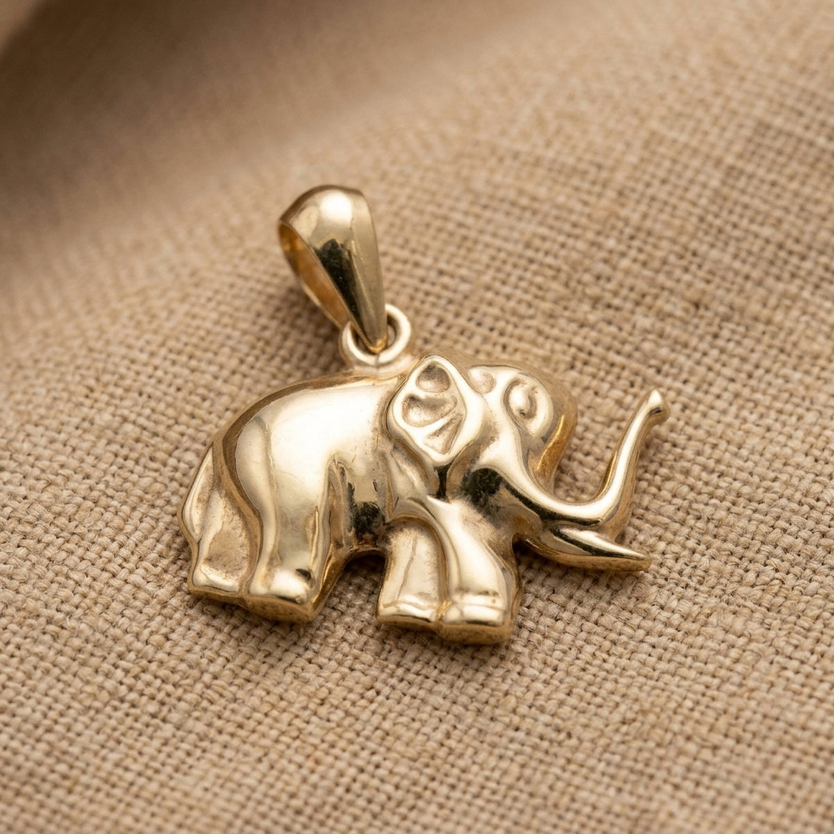 Anhänger Elefant glänzend – 375er Gold, 15 × 12 mm – Detailansicht des Anhängers vor neutralem Hintergrund