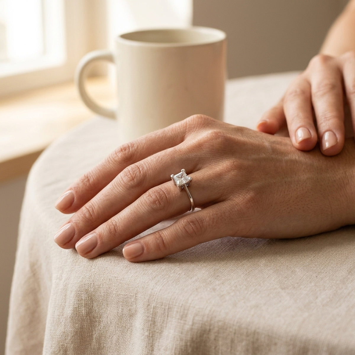 Zirkonia-Ring – 925er Silber, 8 mm – an der Hand getragen, natürliche Lifestyle-Aufnahme