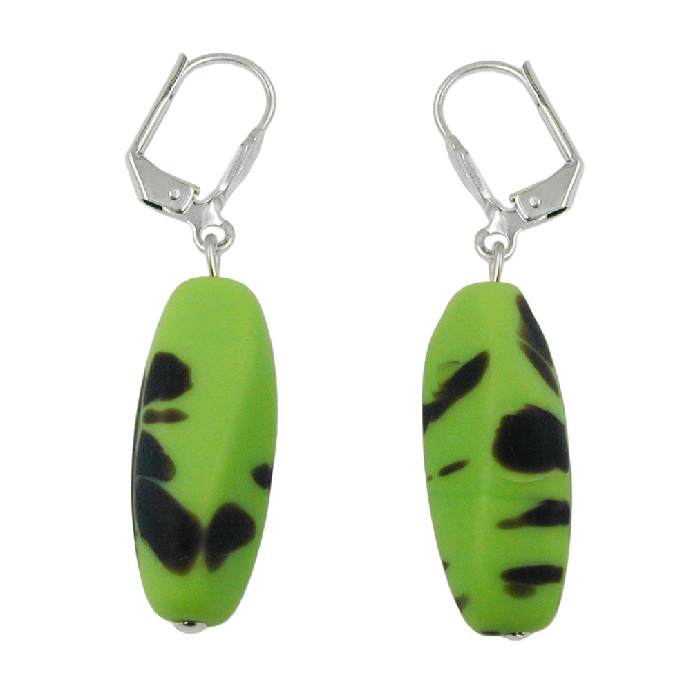 Ohrbrisur Ohrhänger Ohrringe 45mm silberfarben mit olivenförmiger Glasperle kiwi-verschiedene Farben