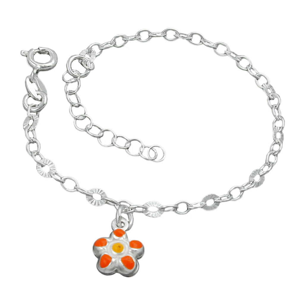 Armband 3,1mm Fantasiekette mit farbiger Blume Silber 925 verschiedene Längen