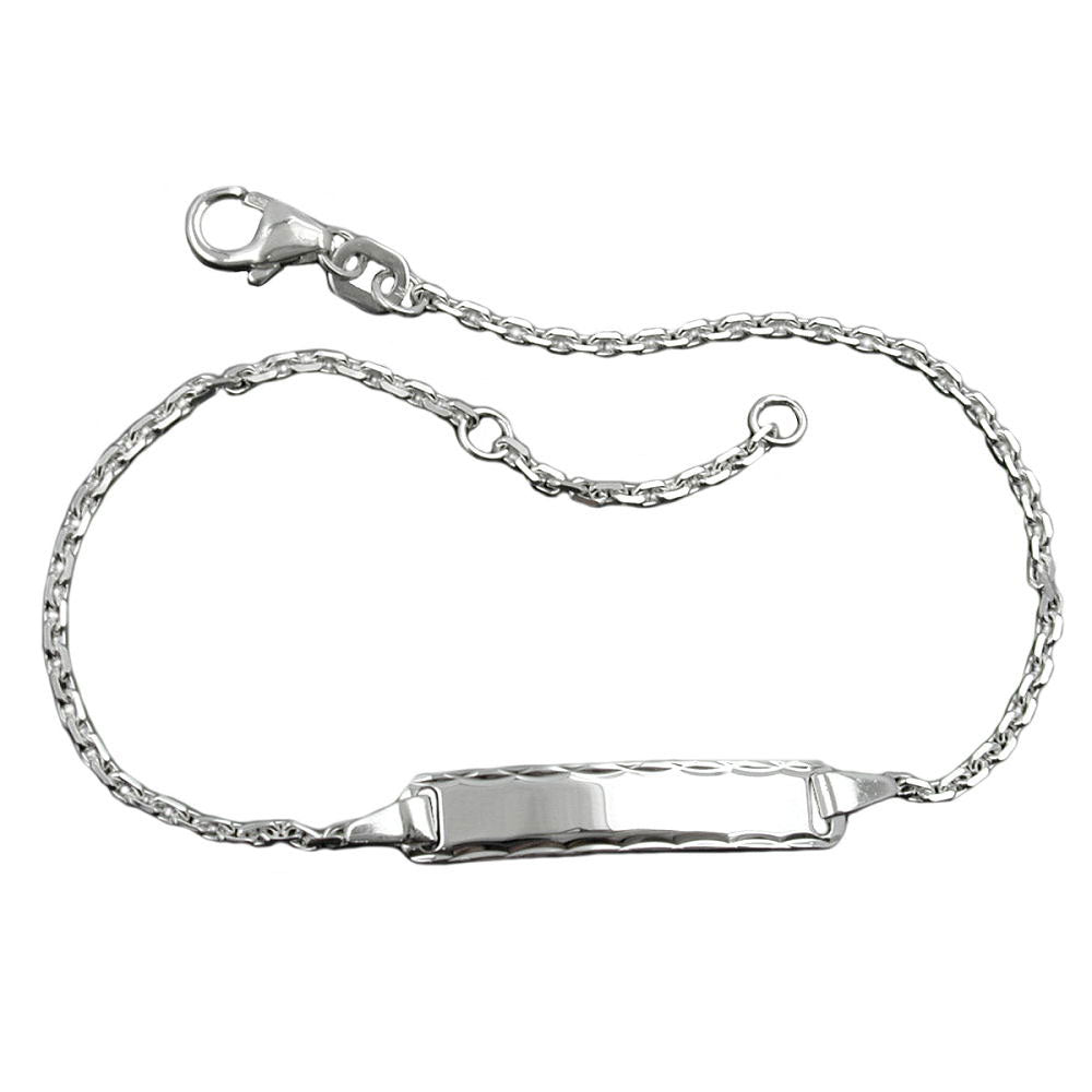 Schildband 1,5mm Ankerkette Armband mit Gravurplatte 25x5x1mm rhodiniert Silber 925 verschiedene Längen