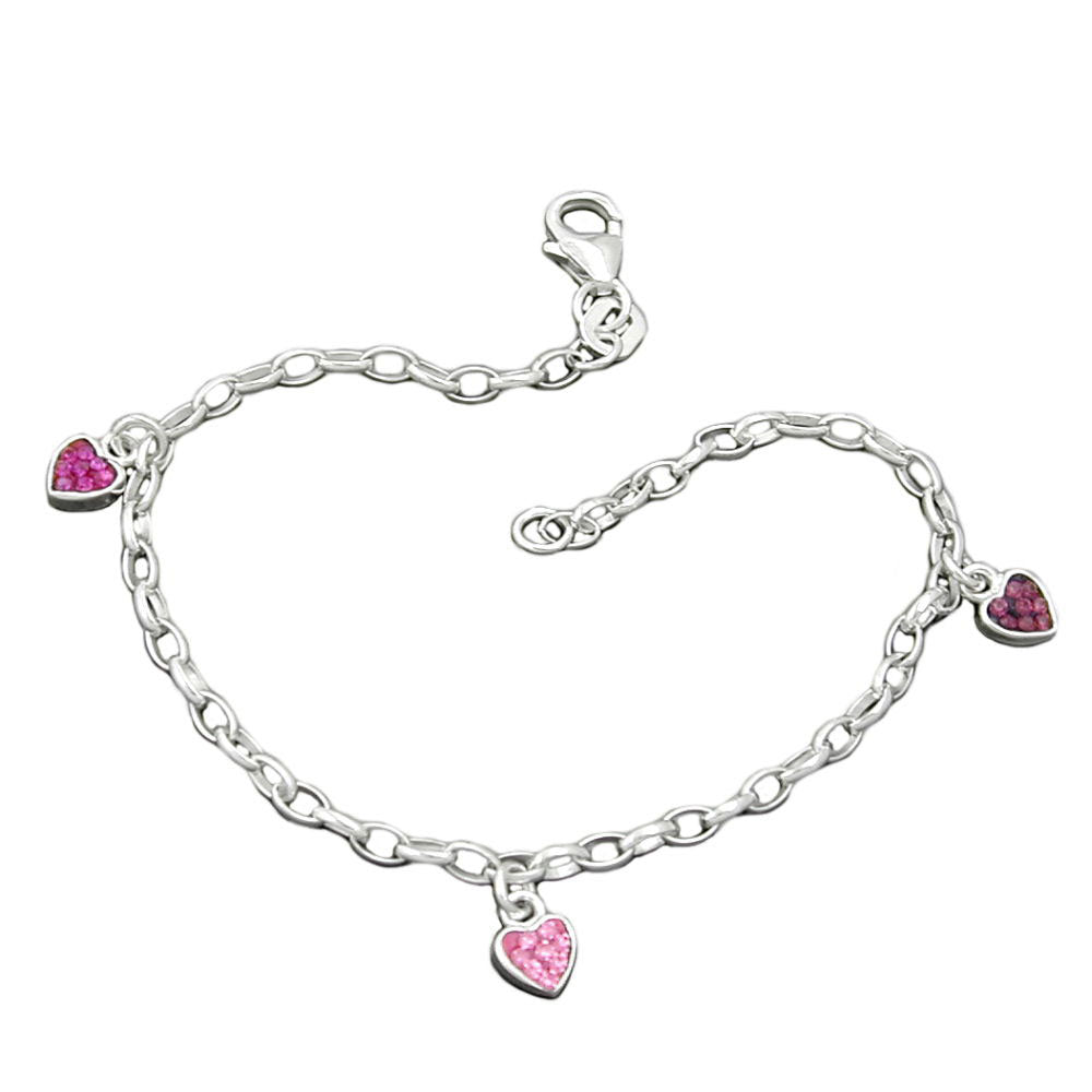 Armband, Herz verschiedene Farben, Silber 925