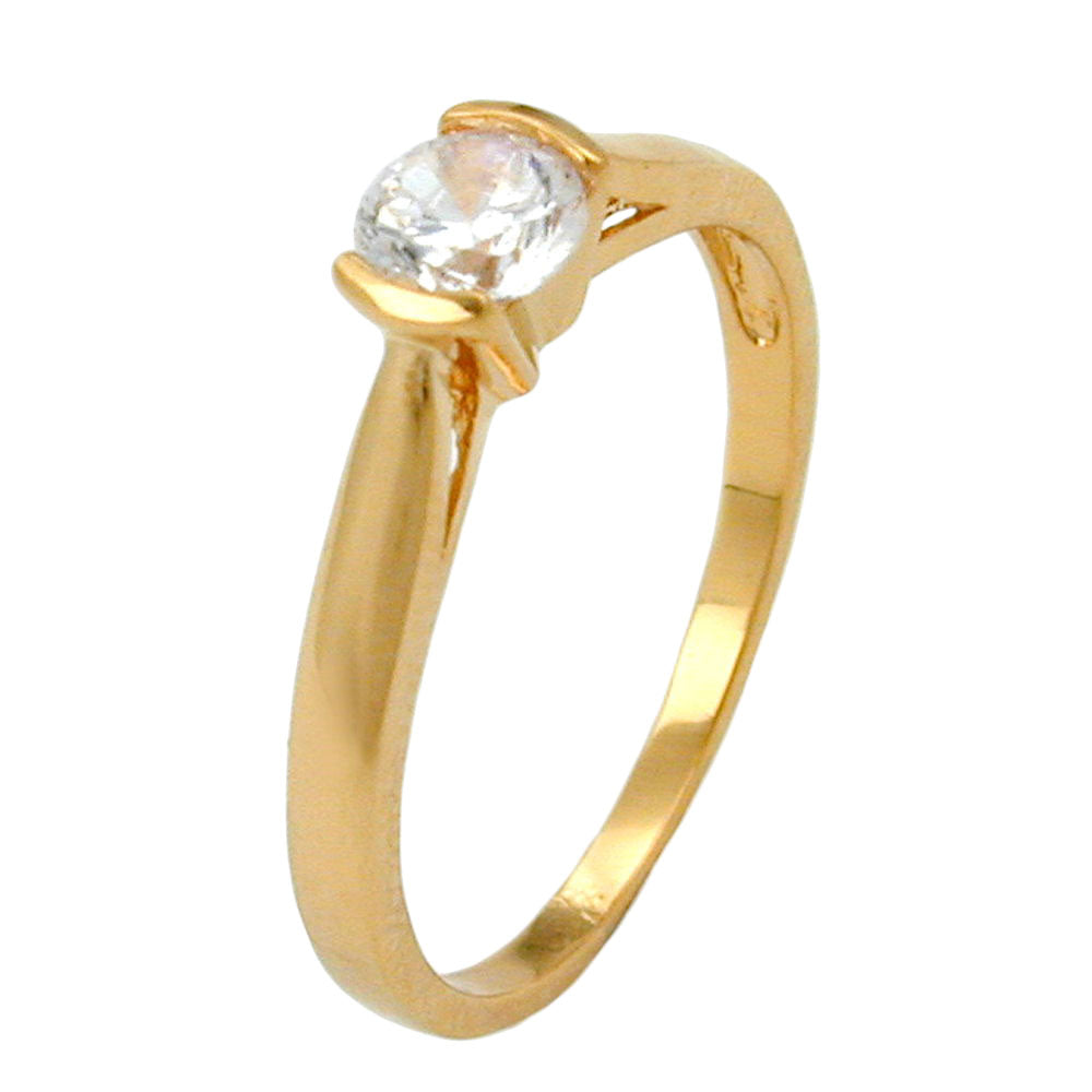 Ring mit 5mm rundem Zirkonia weiß 3 Mikron vergoldet verschiedene Ringgrößen