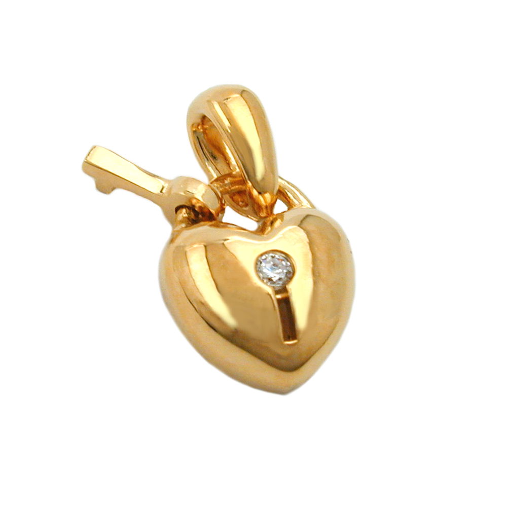 Anhänger verschiedene Größen Herz Schloss mit Schlüssel Zirkonia vergoldet 3 Mikron