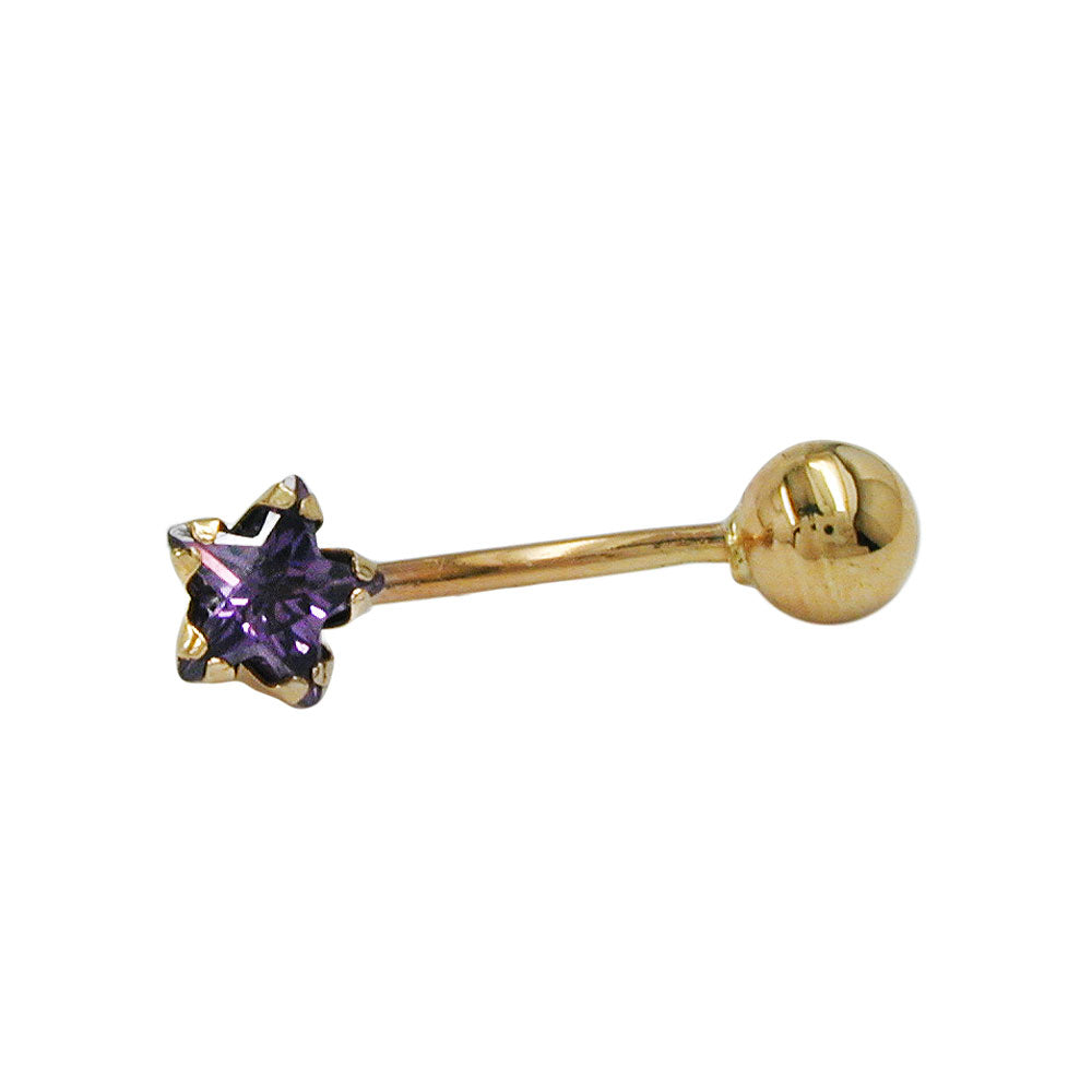 Bauchnabelpiercing Banana verschiedene Größen Stern Zirkonia amethyst mit Kugel 14Kt