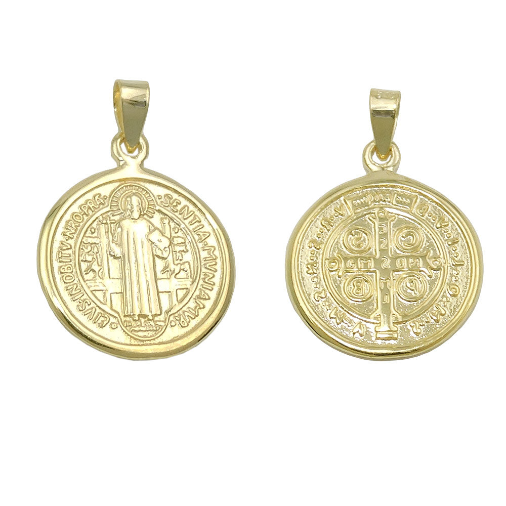 Anhänger 16mm religiöse Medaille St. Benedikt glänzend 9Kt verschiedene Farben