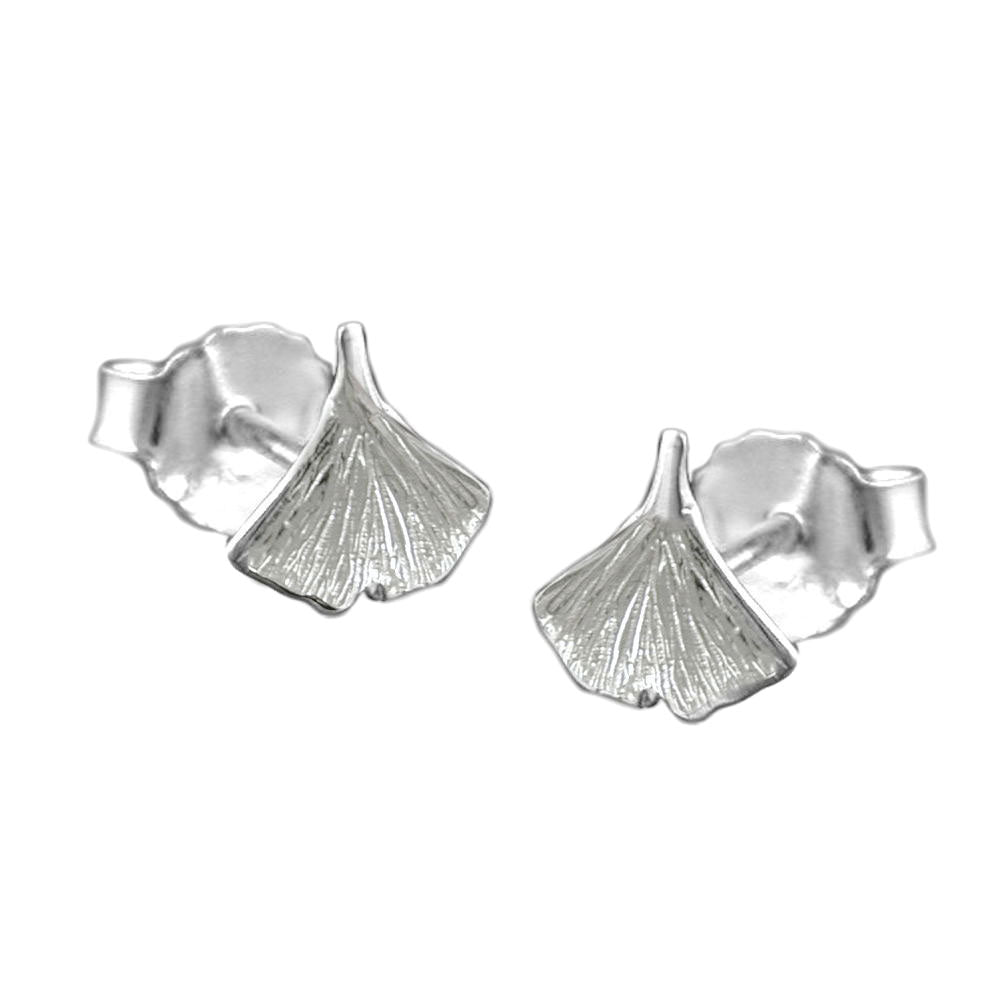 Ohrstecker Ohrring 7mm Ginkgoblatt glänzend Silber 925