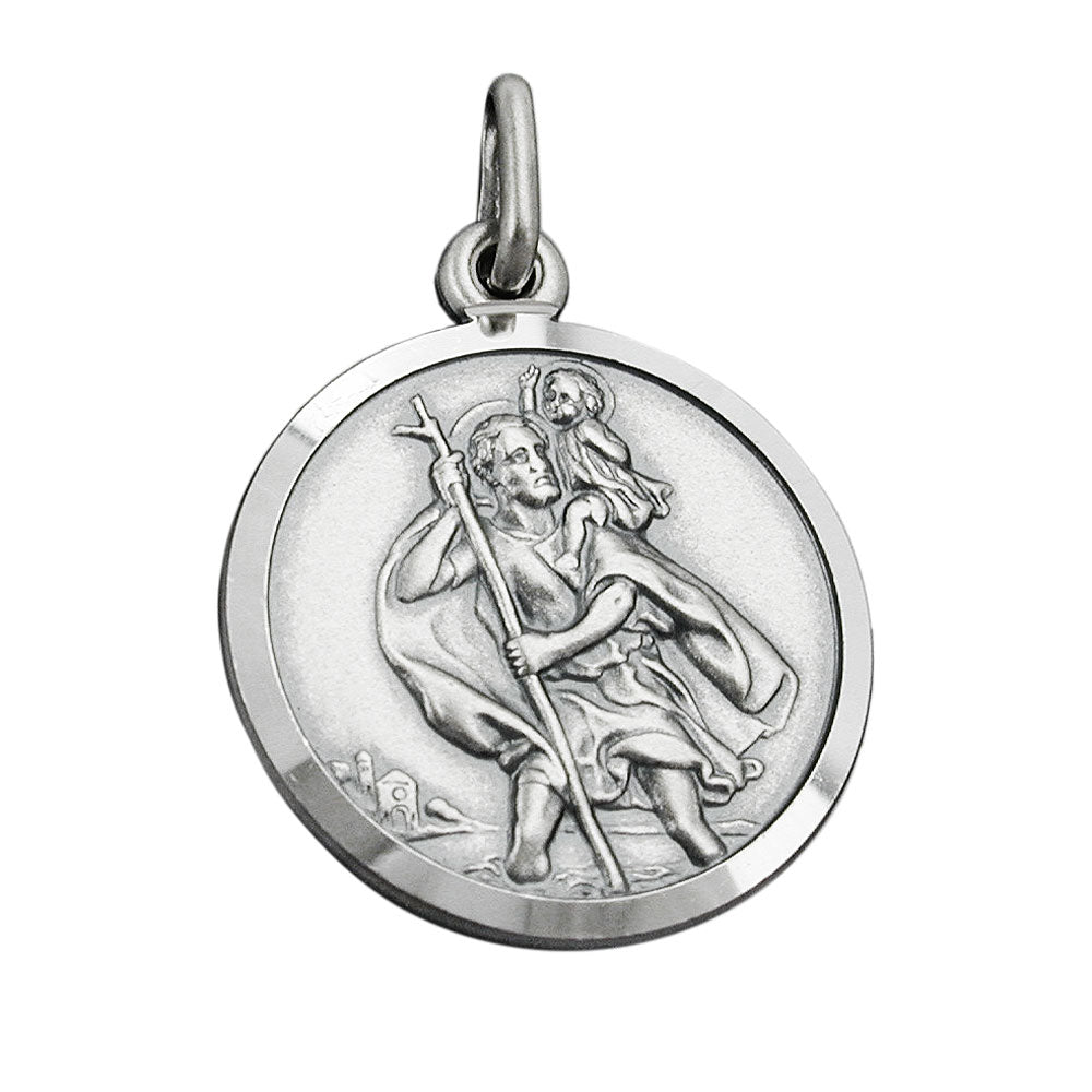 Anhänger 18mm Christophorus Medaille antik geschwärzt Silber 925