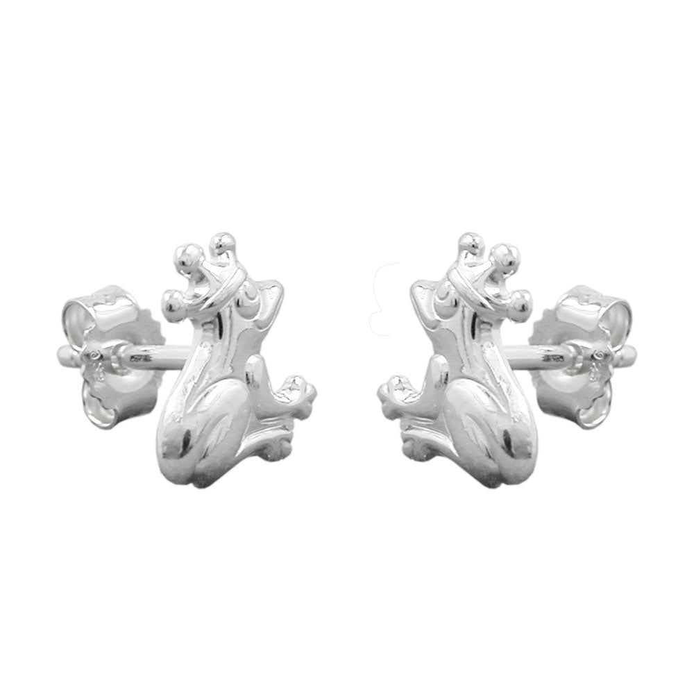 Ohrstecker Ohrring verschiedene Größen Kinderohrring Frosch mit Krone glänzend Silber 925