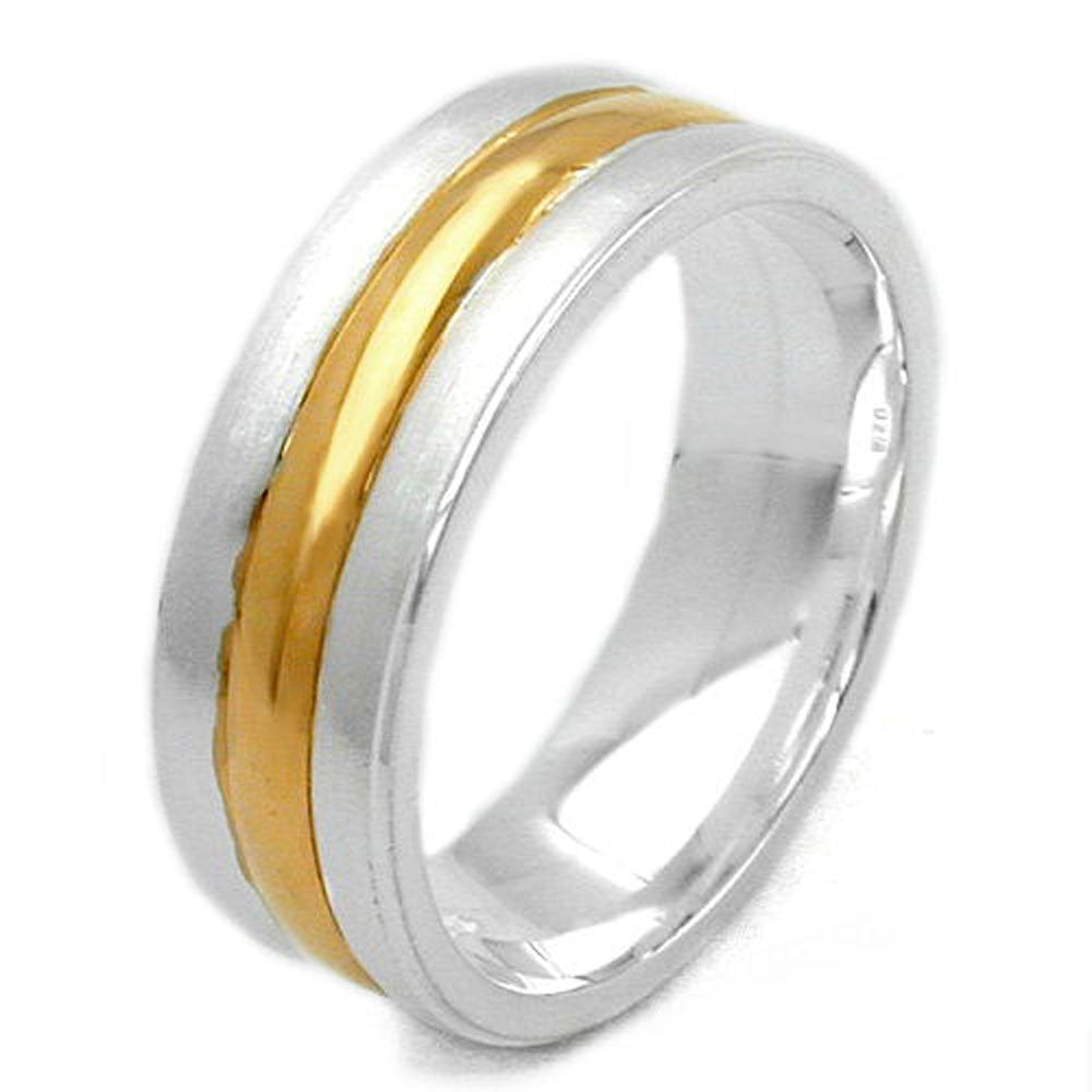 Ring, bicolor, 3 gewölbte Rillen, 925