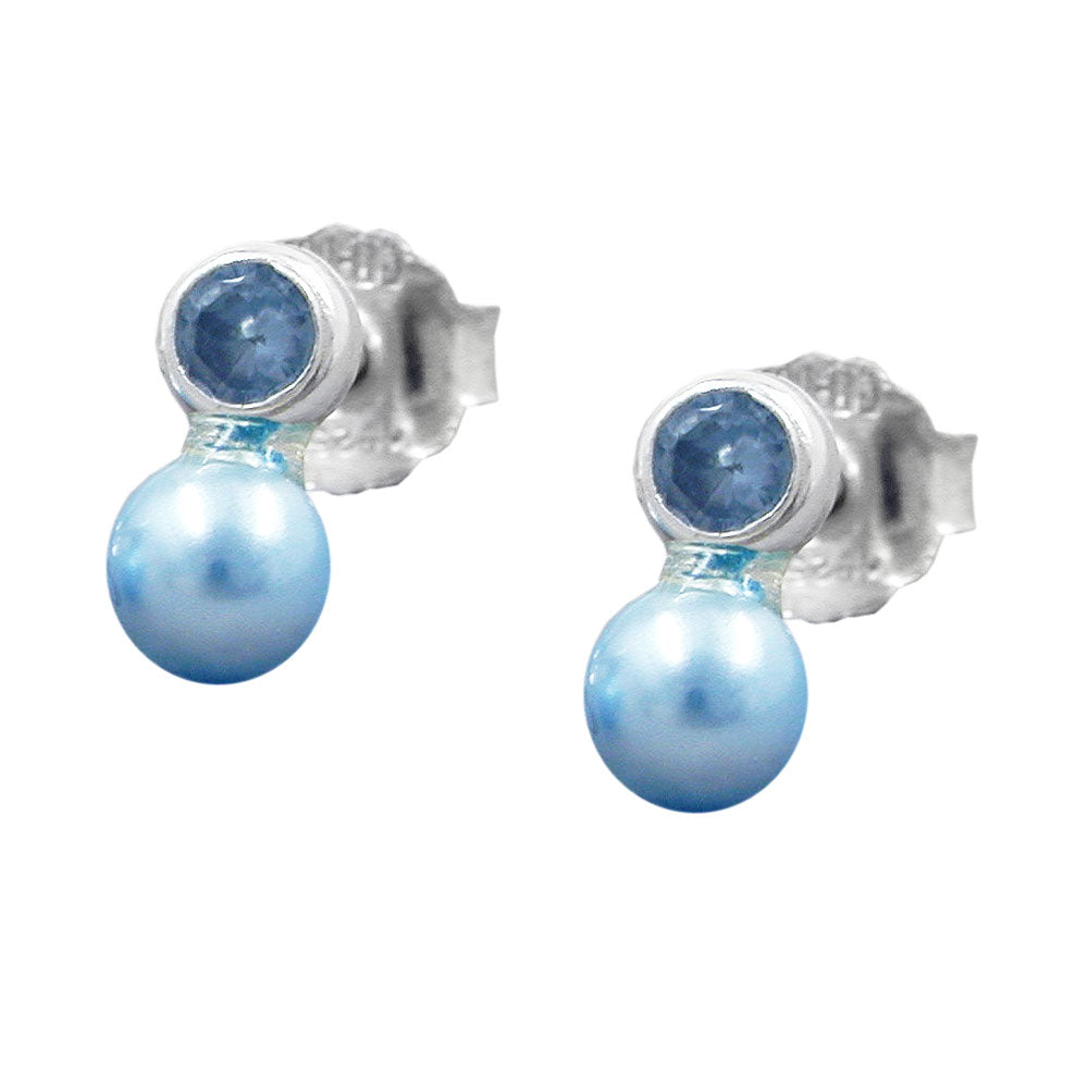 Ohrstecker Ohrring verschiedene Größen synthetischer Aquamarin mit hellblauer Imitatperle Silber 925