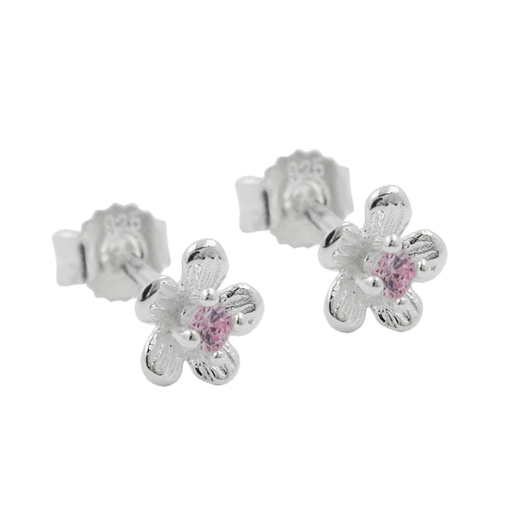 Ohrstecker Ohrring 5mm Kinderohrring Blume mit Zirkonia verschiedene Farben Silber 925