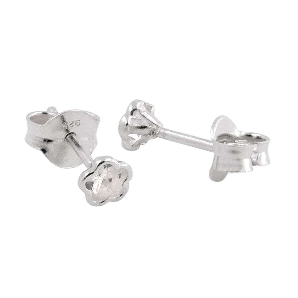 Stecker, 4mm Blume Zirkonia, Silber 925