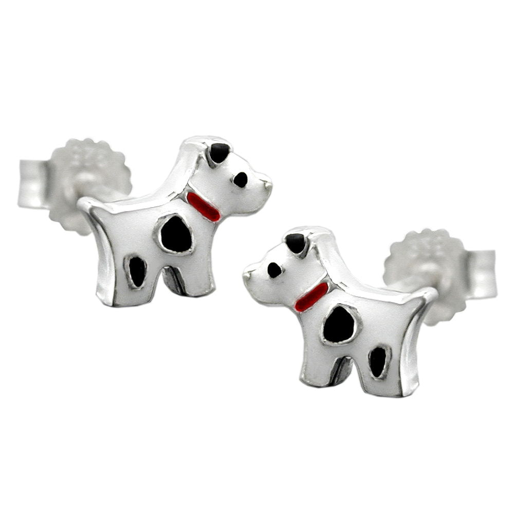 Ohrstecker Ohrring verschiedene Größen Kinderohrring Hund mit Flecken farbig lackiert Silber 925