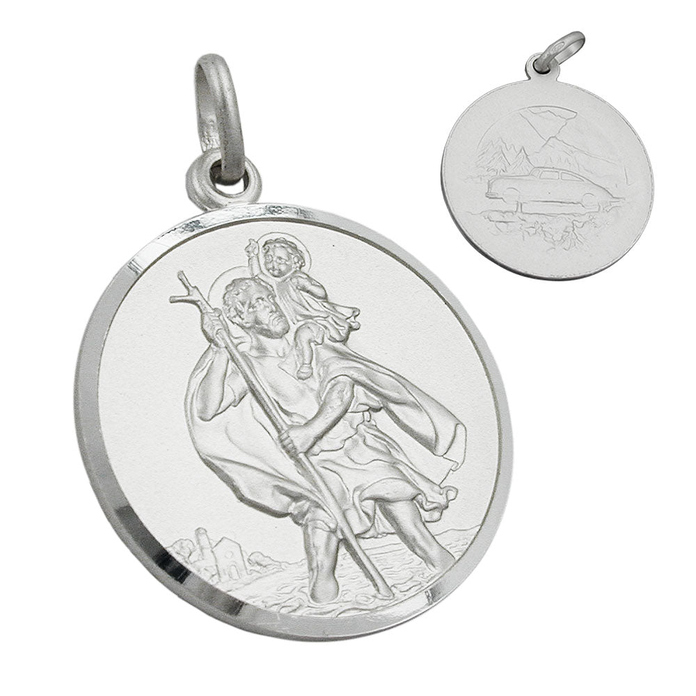 Anhänger 30mm Medaille Christophorus matt-glänzend Silber 925