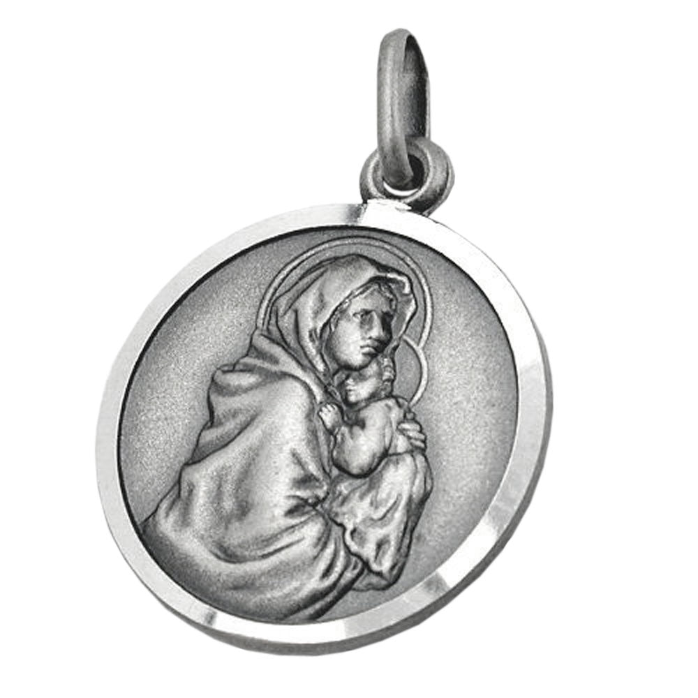 Anhänger 18mm Maria mit Jesuskind mattiert antik geschwärzt Silber 925