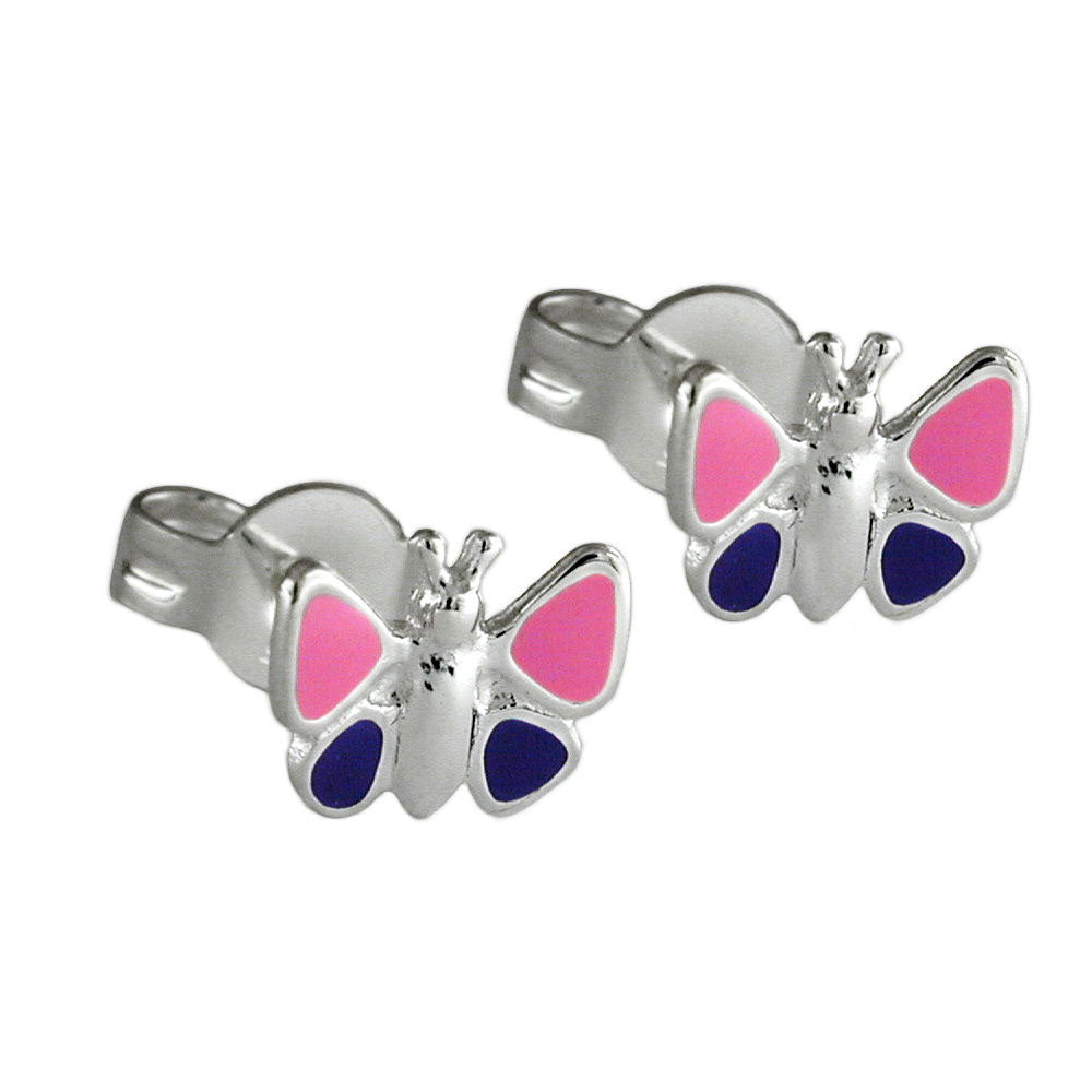 Ohrstecker Ohrring 8mm Kinderohrring Schmetterling verschiedene Farben-lackiert Silber 925