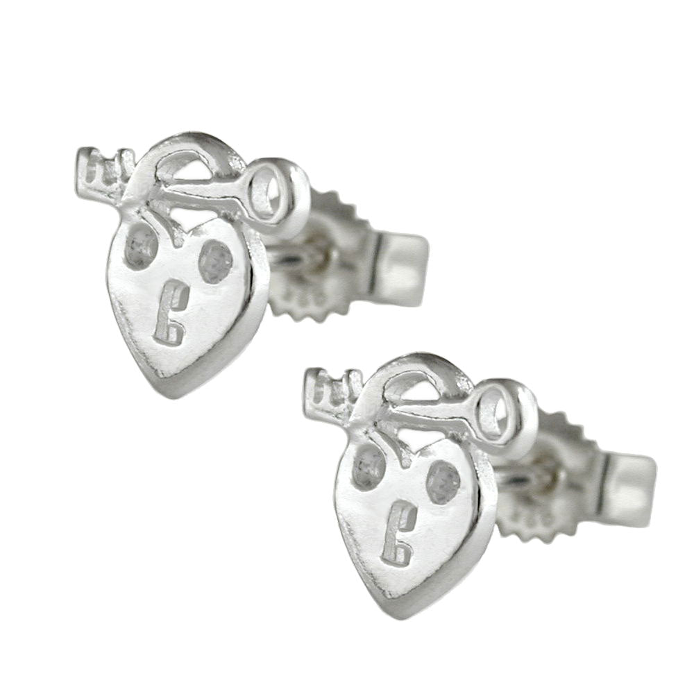 Ohrstecker Ohrring verschiedene Größen Herz Schloss und Schlüssel mit Zirkonia glänzend Silber 925