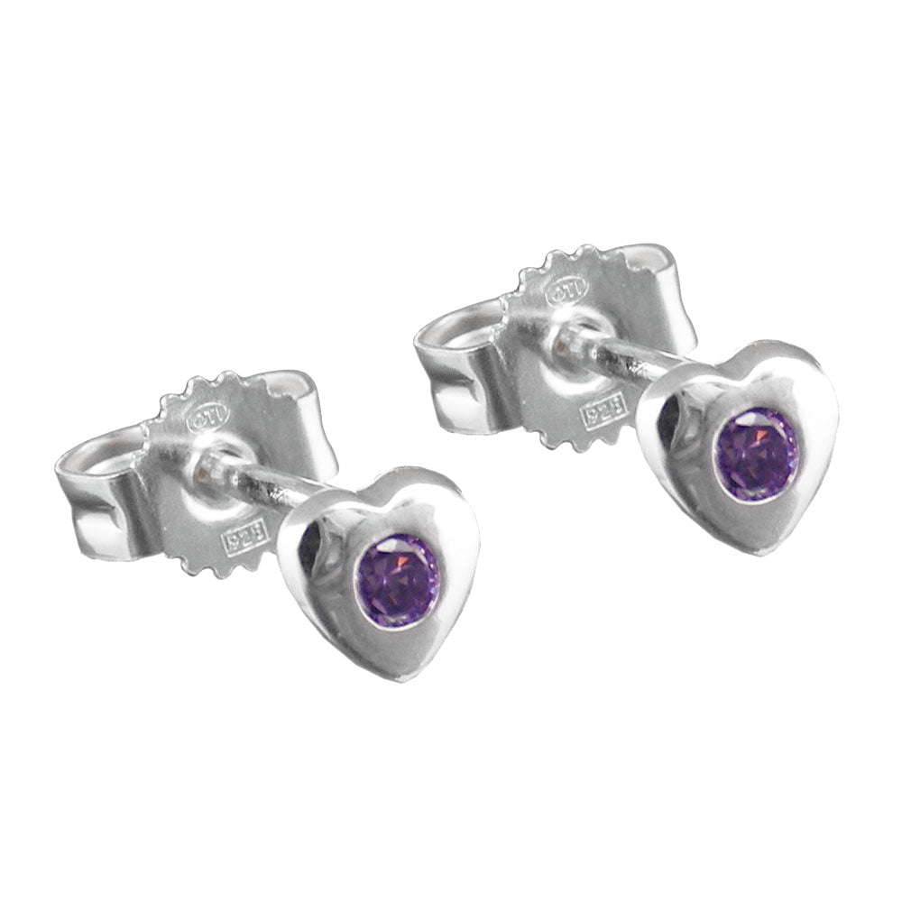 Ohrstecker Ohrring 4mm Herz mit Zirkonia verschiedene Farben amethystfarben Silber 925