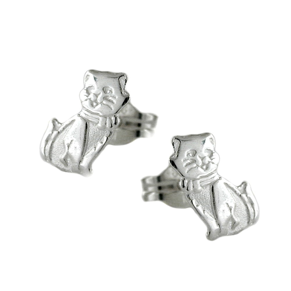 Ohrstecker Ohrring verschiedene Größen sitzende Katze glänzend Silber 925