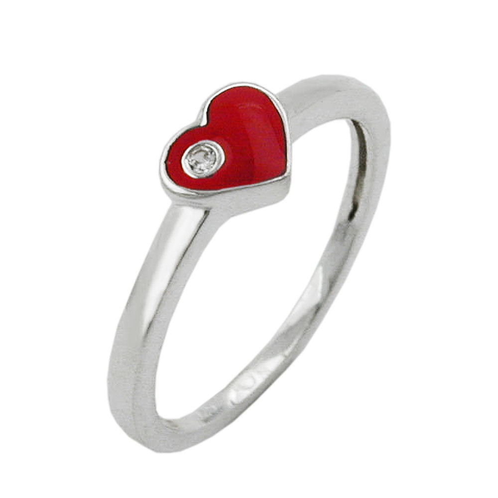 Ring Kinderring mit rotem Herz und verschiedene Farbenen Zirkonia Silber 925 verschiedene Ringgrößen