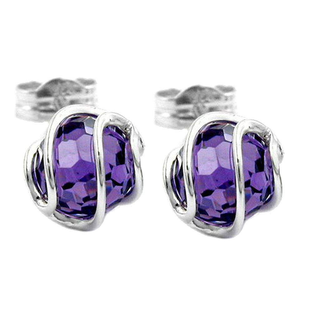 Ohrstecker Ohrring 7mm Zirkonia amethyst umwickelt Silber 925