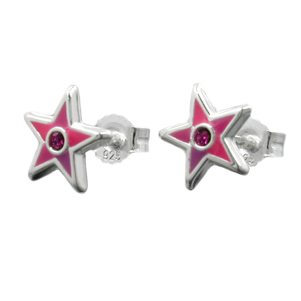 Ohrstecker Ohrring verschiedene Größen Kinderohrring Stern verschiedene Farben lackiert mit Glasstein verschiedene Farben Silber 925