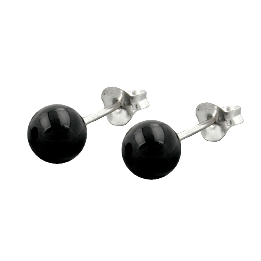 Stecker, ca. 6mm Onyx-Perle, Silber 925