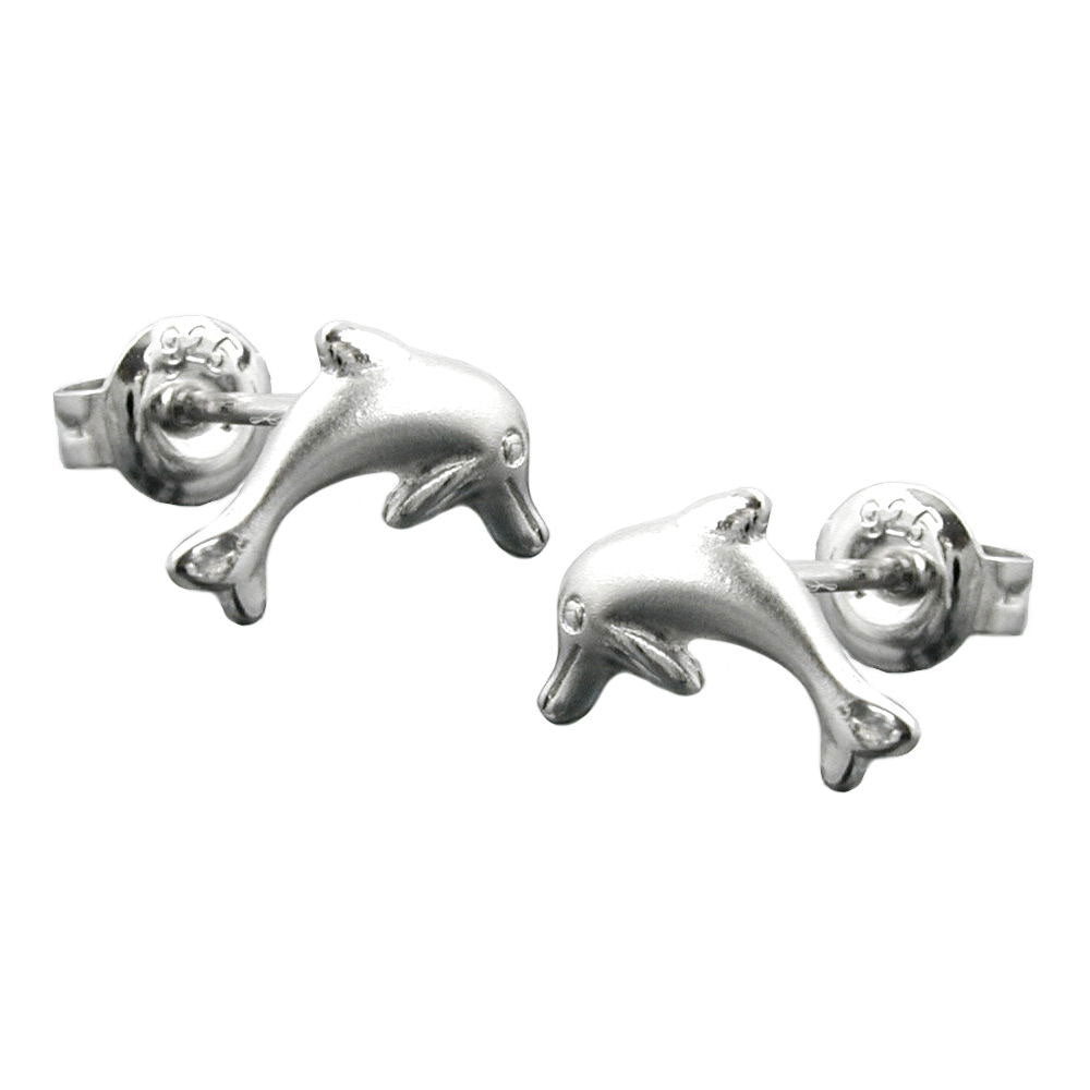 Ohrstecker Ohrring verschiedene Größen springender Delfin matt-glänzend rhodiniert Silber 925