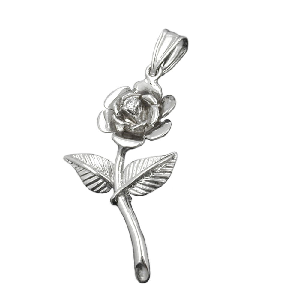 Anhänger, Rose mit Stiel, Silber 925