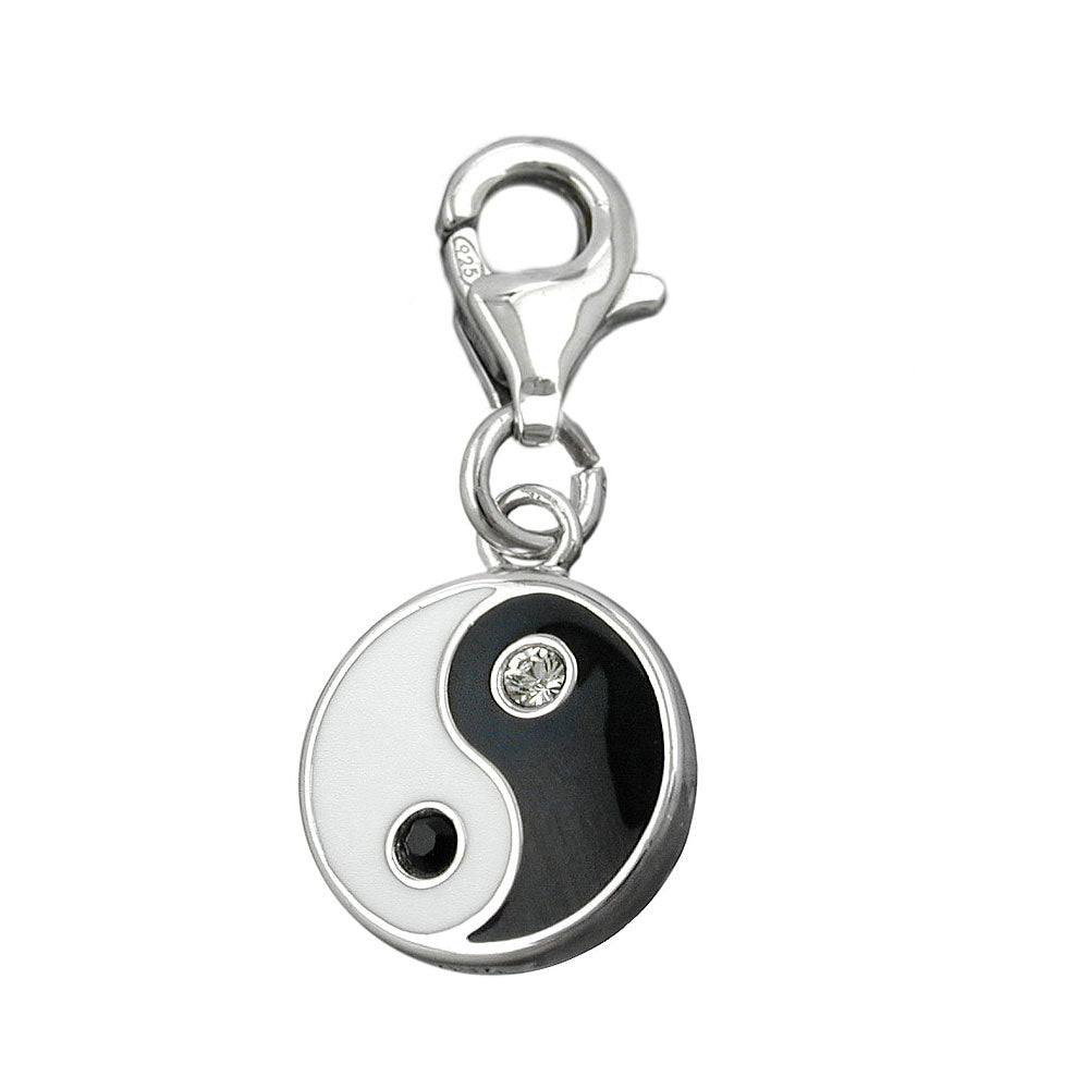 Anhänger Charm 12mm Yin Yang verschiedene Farben weiß lackiert und Glassteine Silber 925