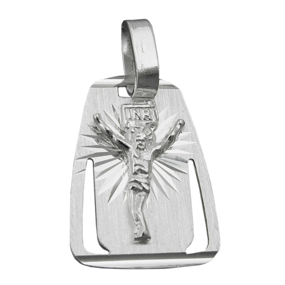 Anhänger verschiedene Größen Platte mit Jesus matt-glänzend diamantiert Silber 925