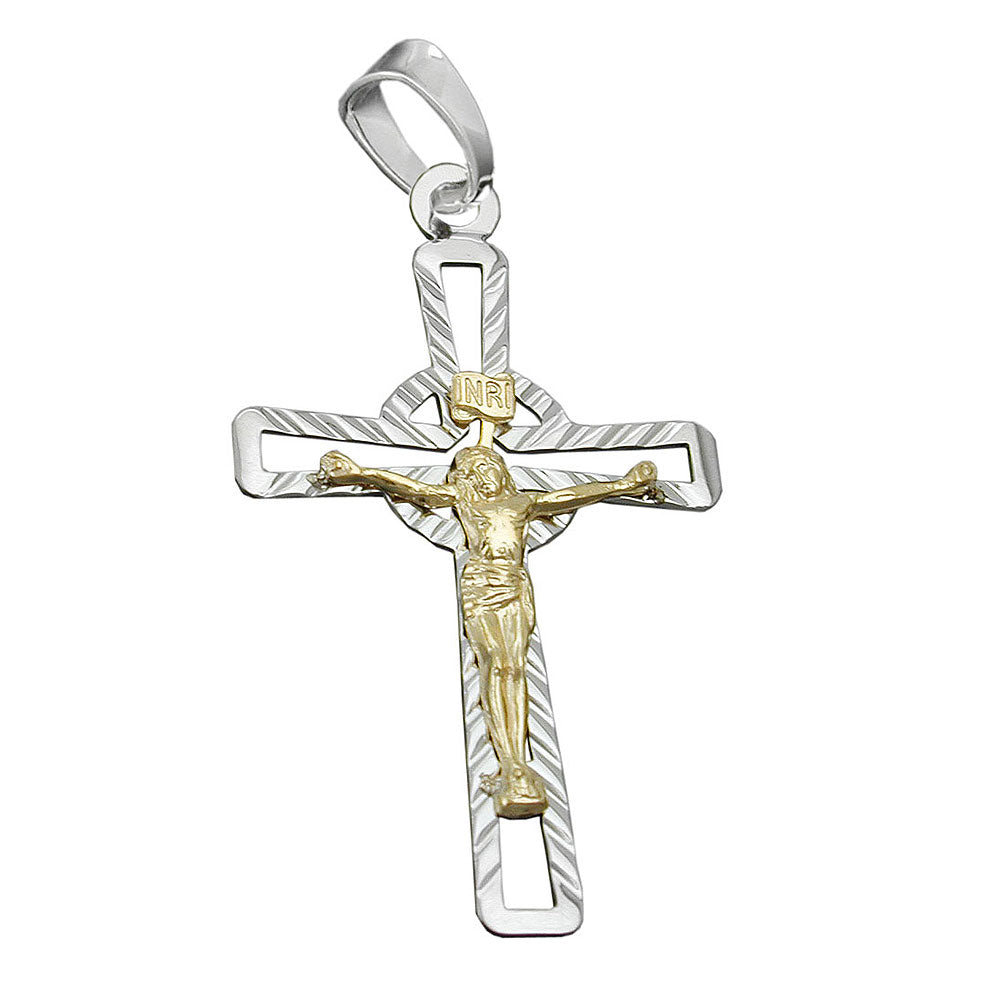 Anhänger verschiedene Größen Kreuz Jesus bicolor glänzend diamantiert Silber 925