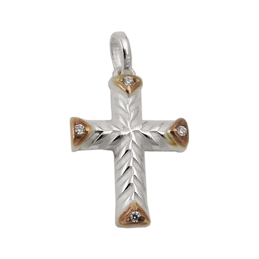 Anhänger verschiedene Größen Kreuz bicolor mit Zirkonias matt-glänzend Silber 925