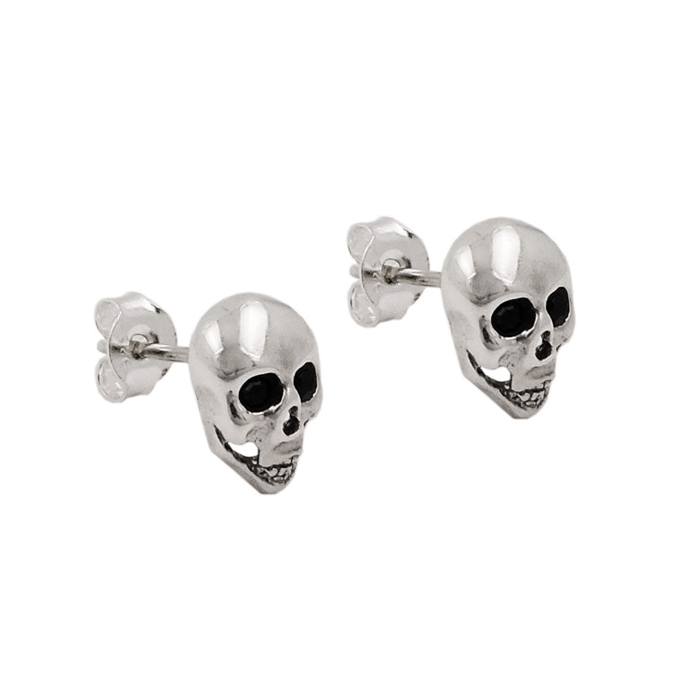 Ohrstecker Ohrring verschiedene Größen Totenkopf mit schwarzen Glassteinen glänzend Silber 925